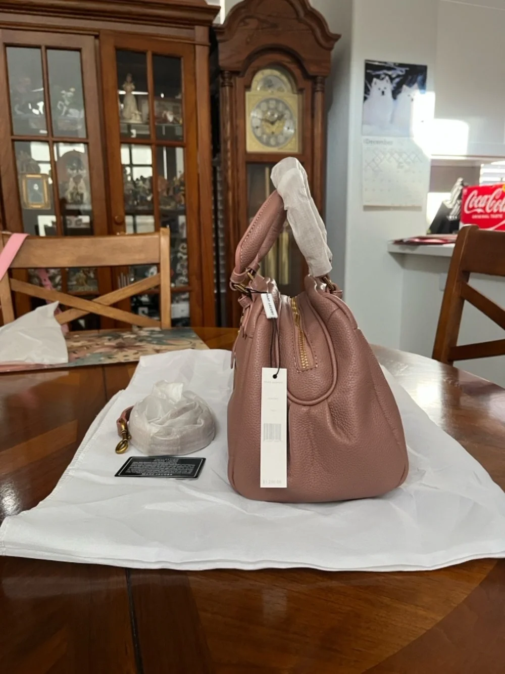 Blush Pink Leather Crossbody Satchel Handbag!